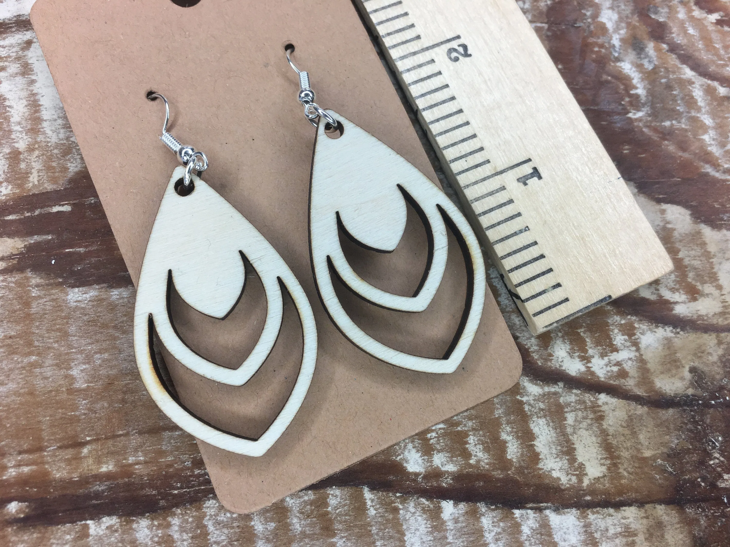 Cream Teardrop Wood Earrings, Lightweight Feather Earrings, Dangle Jewelry, Mother's Day Gift