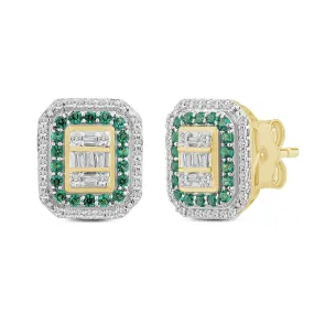 Created Emerald Stud Earrings with 1/4ct of Diamonds in 9ct Yellow Gold