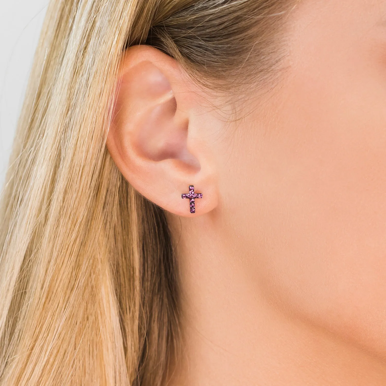 Cross February Birthstone Earrings