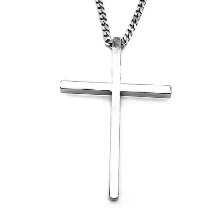 Cross Large Rhodium Finish Curb Chain Necklace