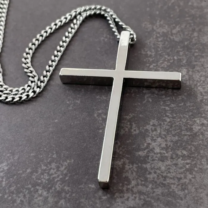 Cross Large Rhodium Finish Curb Chain Necklace