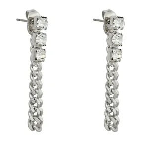 CRYSTAL DROP CHAIN SILVER EARRINGS