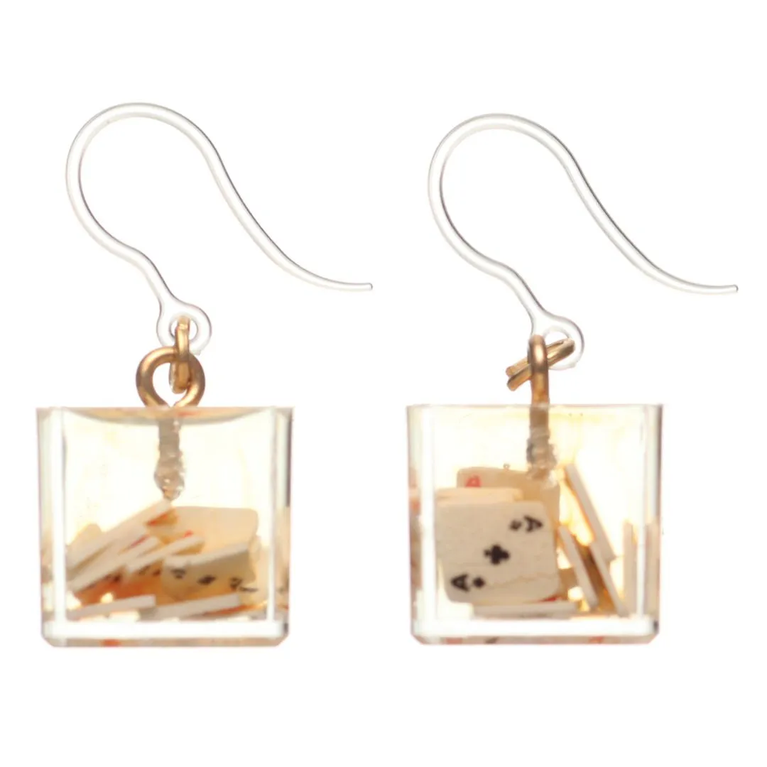 Cube Playing Card Dangles Hypoallergenic Earrings for Sensitive Ears Made with Plastic Posts