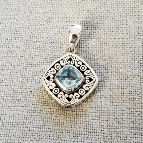 Cushion Cut Blue Topaz .925 Sterling Silver Pendant from Bali