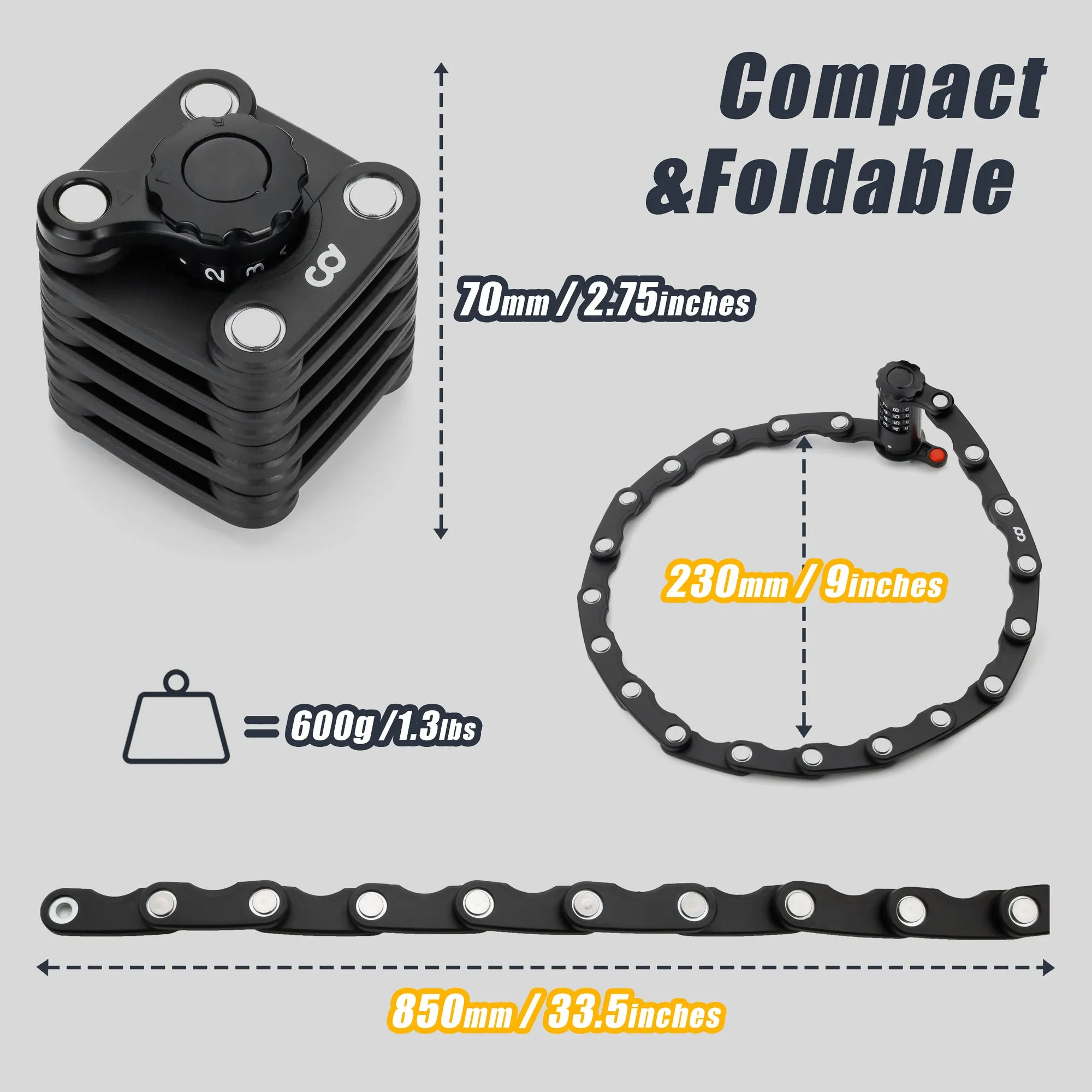 CyclingDeal Premium Quality Foldable Combination Bike Lock - Heavy Duty Alloy Steel Bicycle Chain Lock for MTB Road Bikes with Anti-Theft & Anti-Scratch Design - Set Your Own Combination