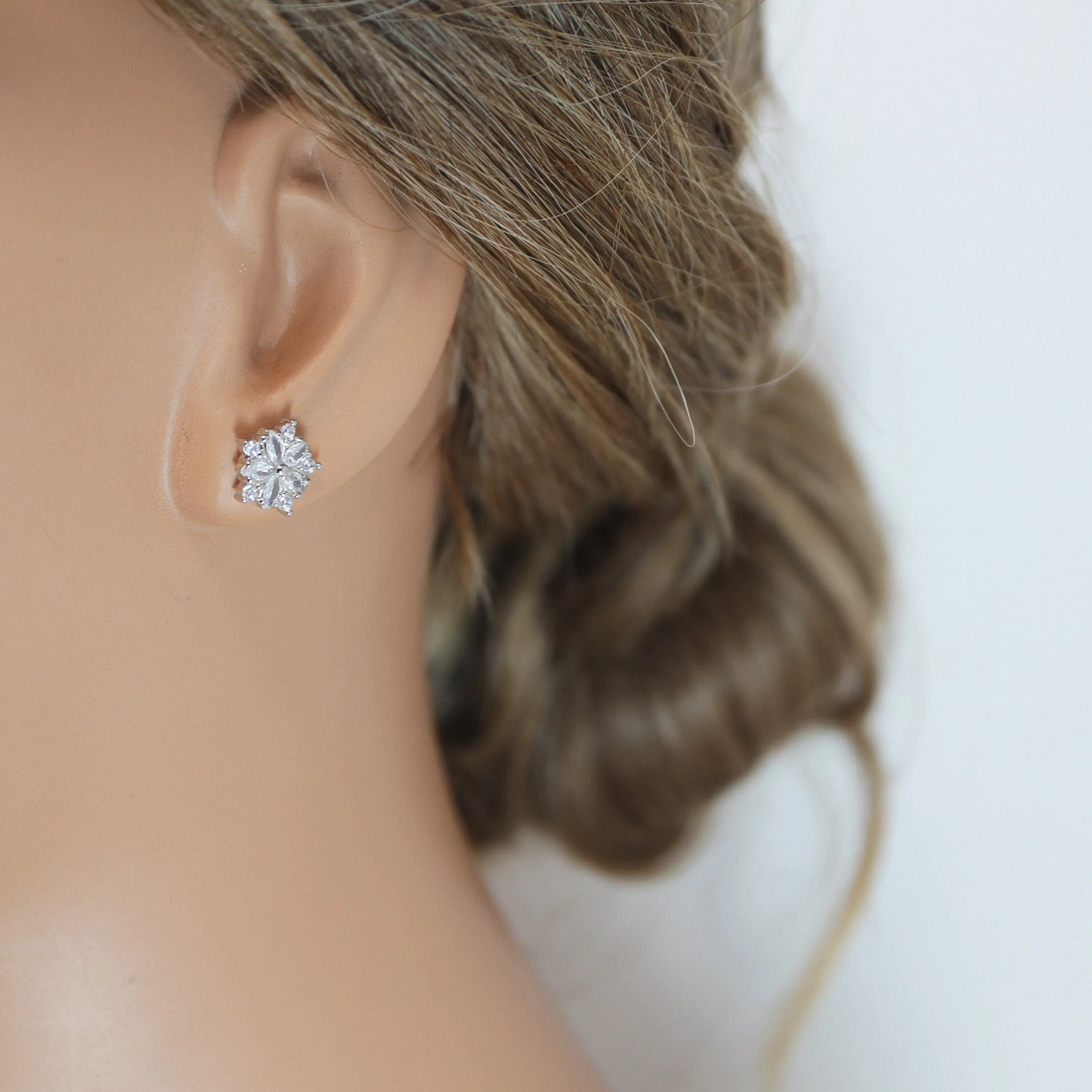 CZ Frozen Bloom stud Earrings, Bridal Jewelry, Bridal Stud Earrings, Crystal Bridal Earrings, Statement Earrings Cz