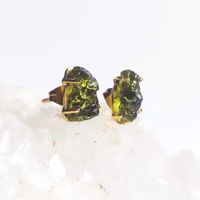 Czech Moldavite Stone Prong Stud Earrings