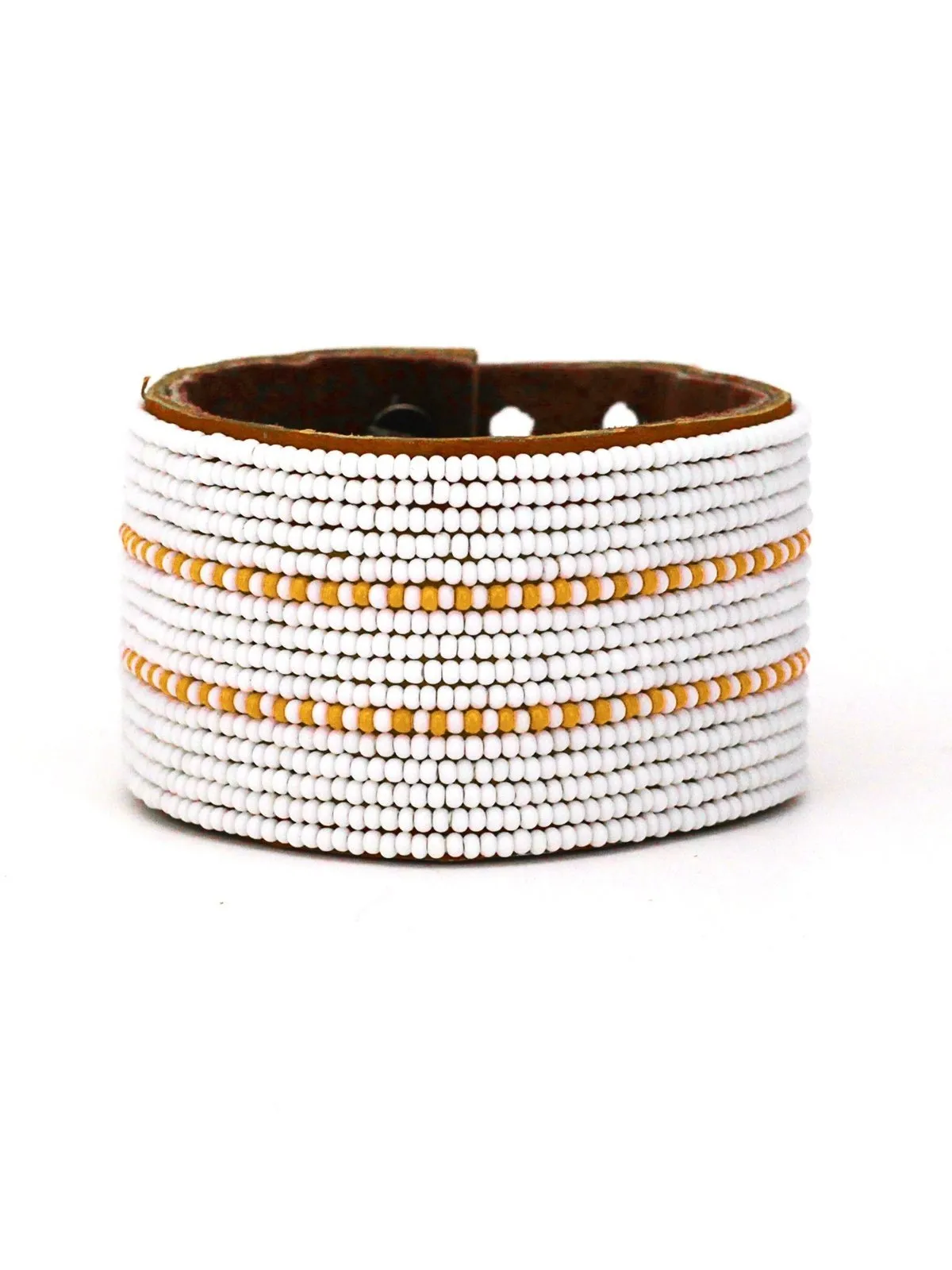 Dashes Orange Beaded Leather Cuff