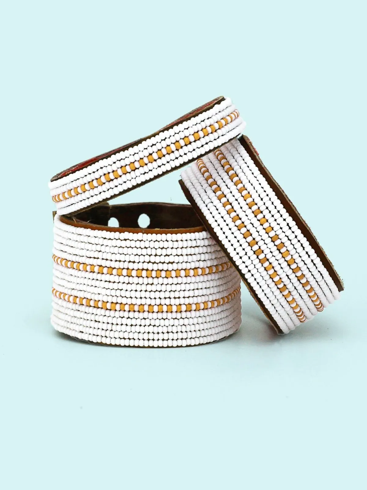 Dashes Orange Beaded Leather Cuff