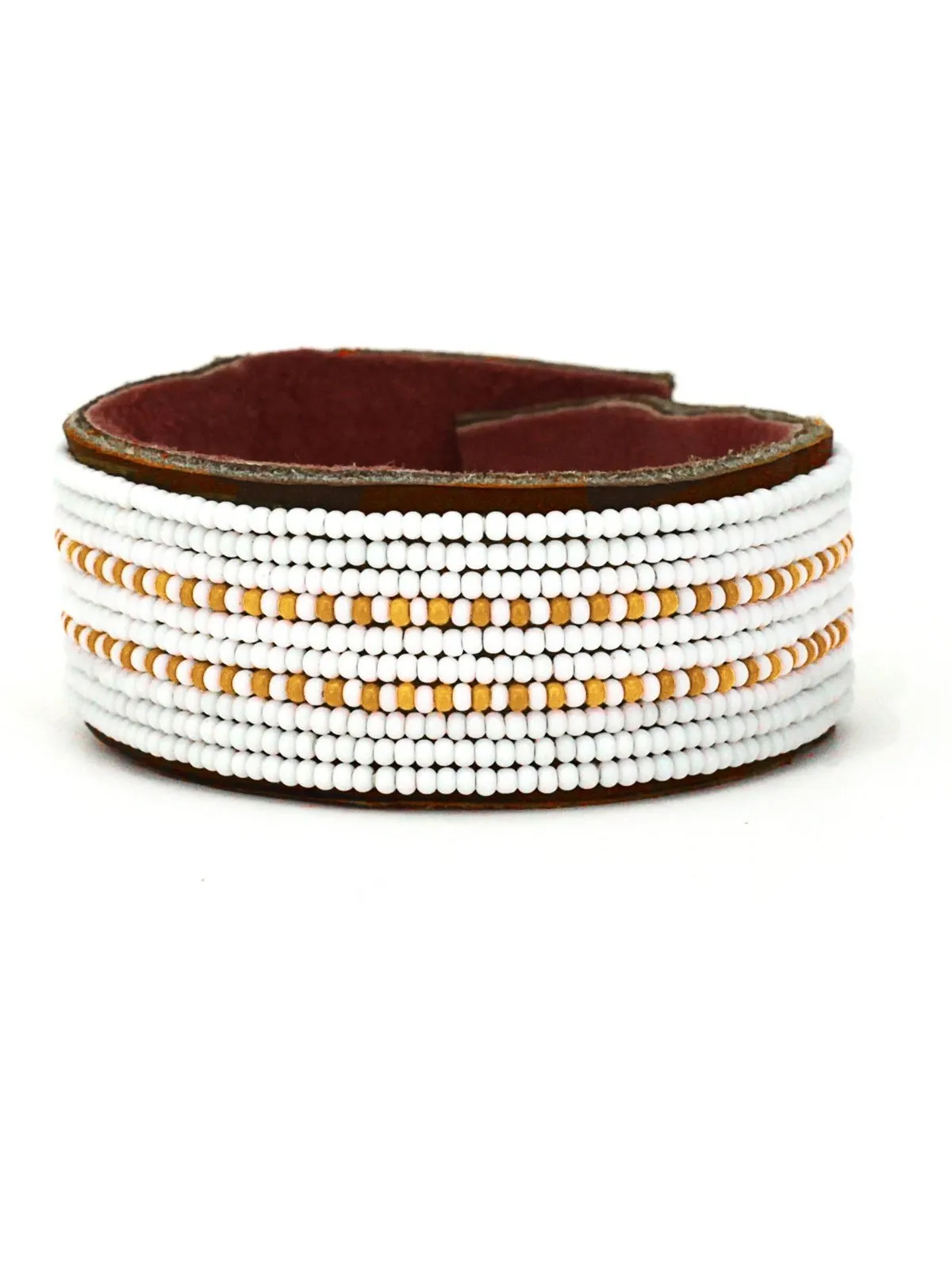 Dashes Orange Beaded Leather Cuff