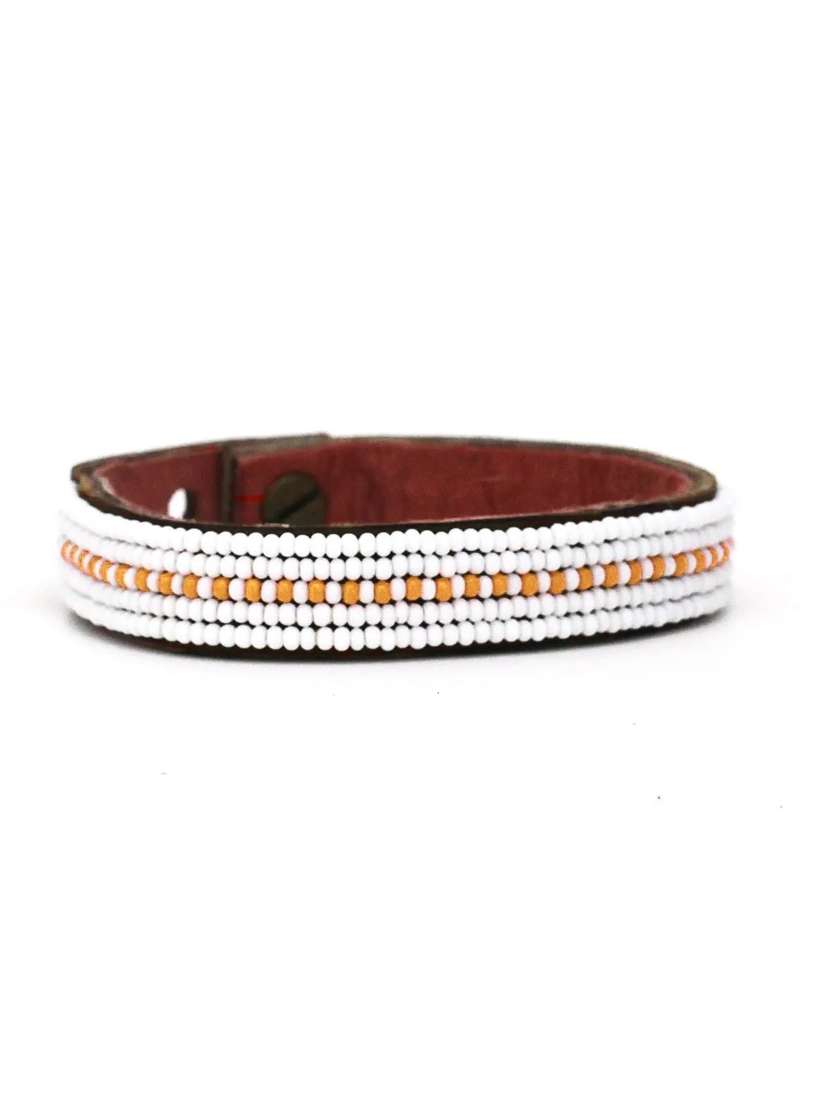 Dashes Orange Beaded Leather Cuff