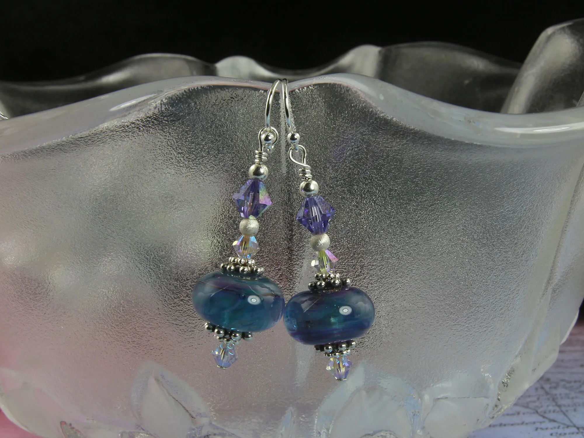 Dazzle Blue Swirls Lampwork Earrings