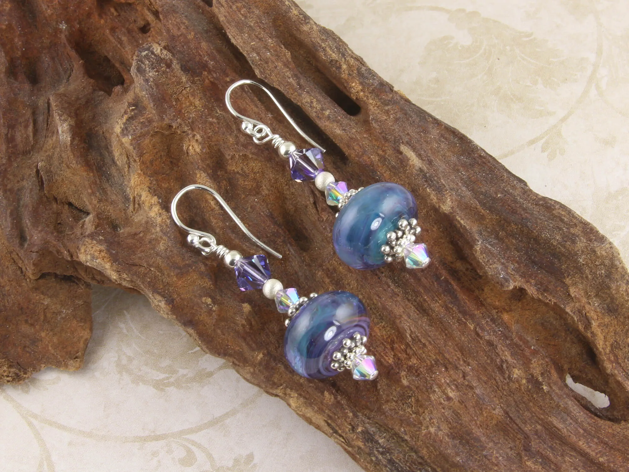 Dazzle Blue Swirls Lampwork Earrings