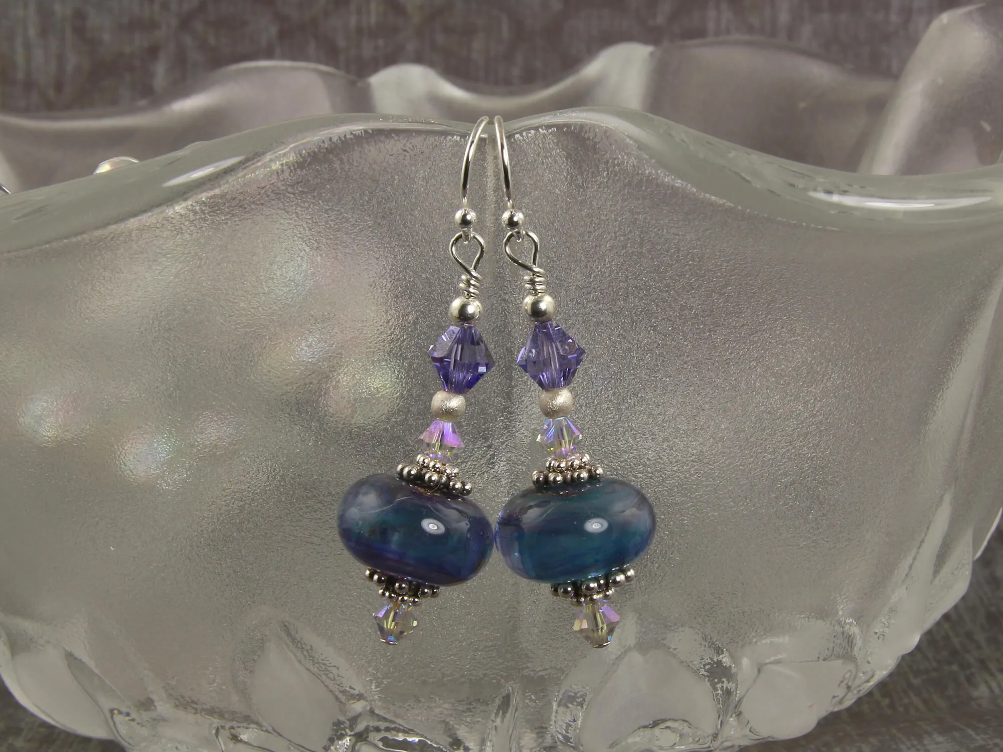 Dazzle Blue Swirls Lampwork Earrings