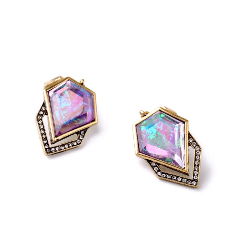 Dazzle Color Geometric Imitation Gems Brand Designer Women's Trendy Drop Earrings