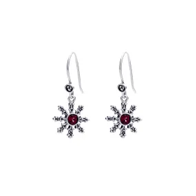 Dharmachakra Sterling Silver Garnet Love Earring