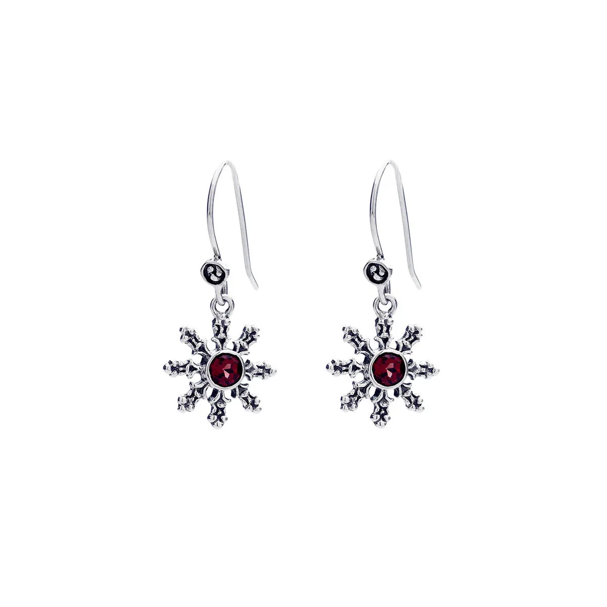 Dharmachakra Sterling Silver Garnet Love Earring