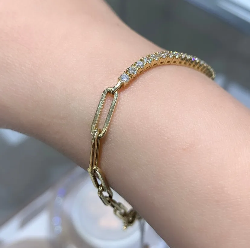 Diamond and Gold Link & Tennis Line Bracelet