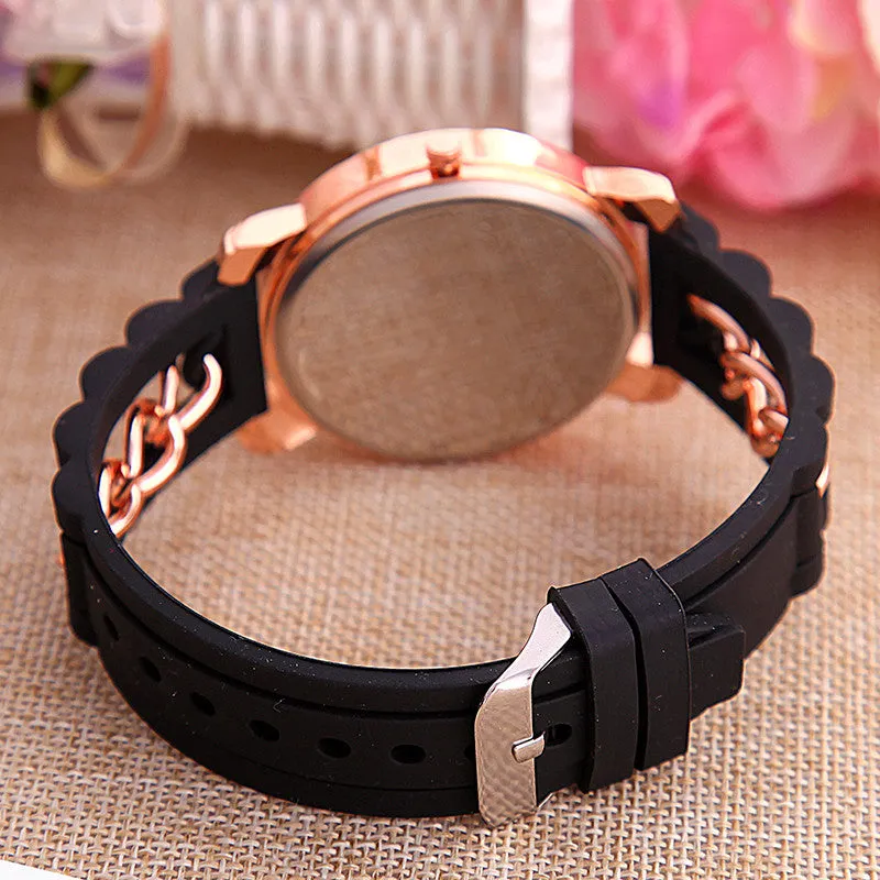 Dress Casual Clock Female Relogio Luxury Quartz Watch Diamond Wristwatches Women Silicone Platinum Chain Fashion Watches