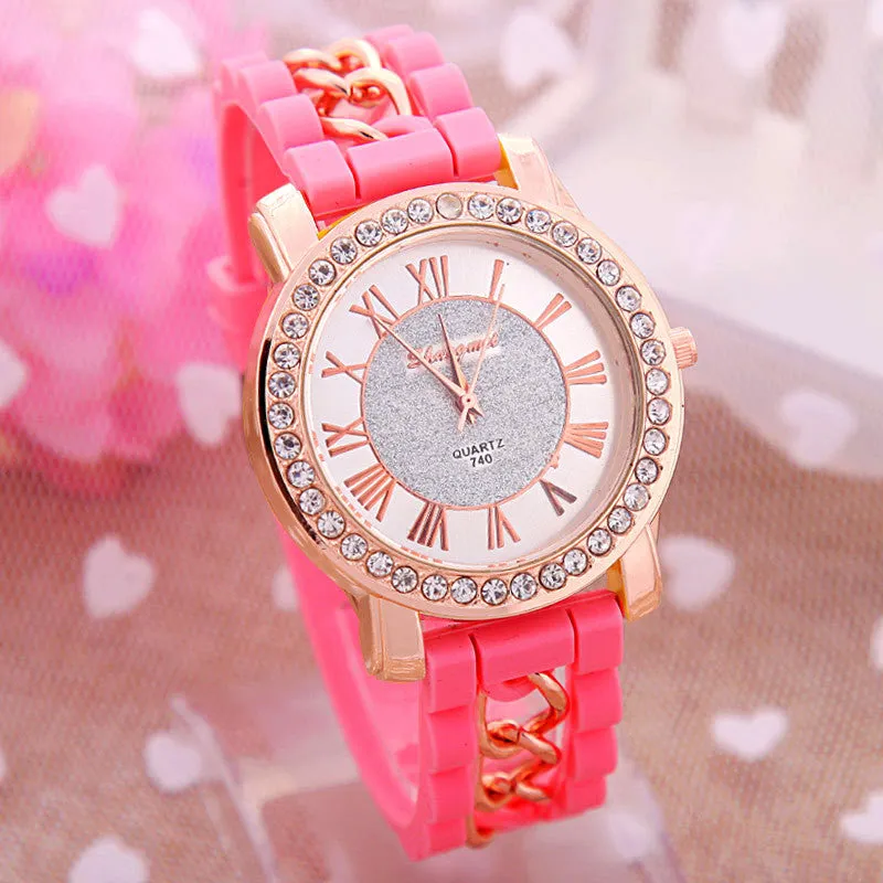 Dress Casual Clock Female Relogio Luxury Quartz Watch Diamond Wristwatches Women Silicone Platinum Chain Fashion Watches