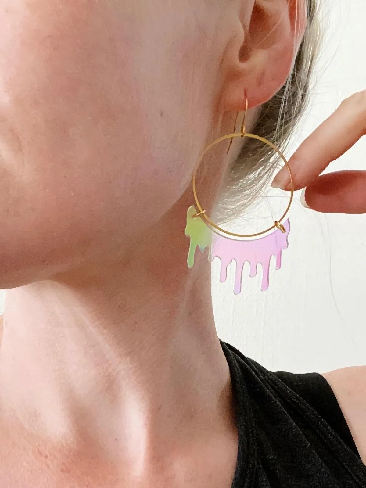 Drippy Hoop Iridescent Earrings