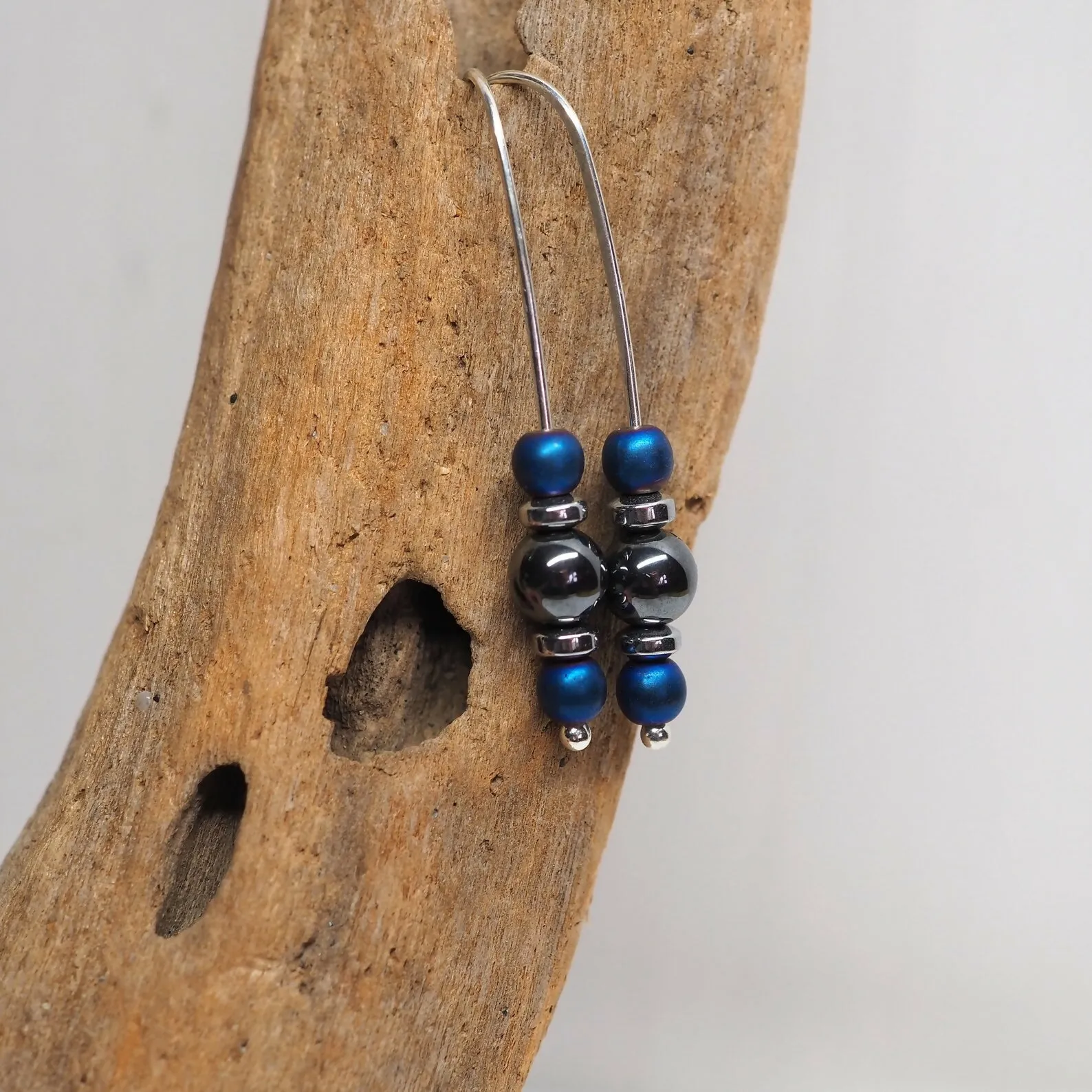 Drop Earrings - Hematite and Silver