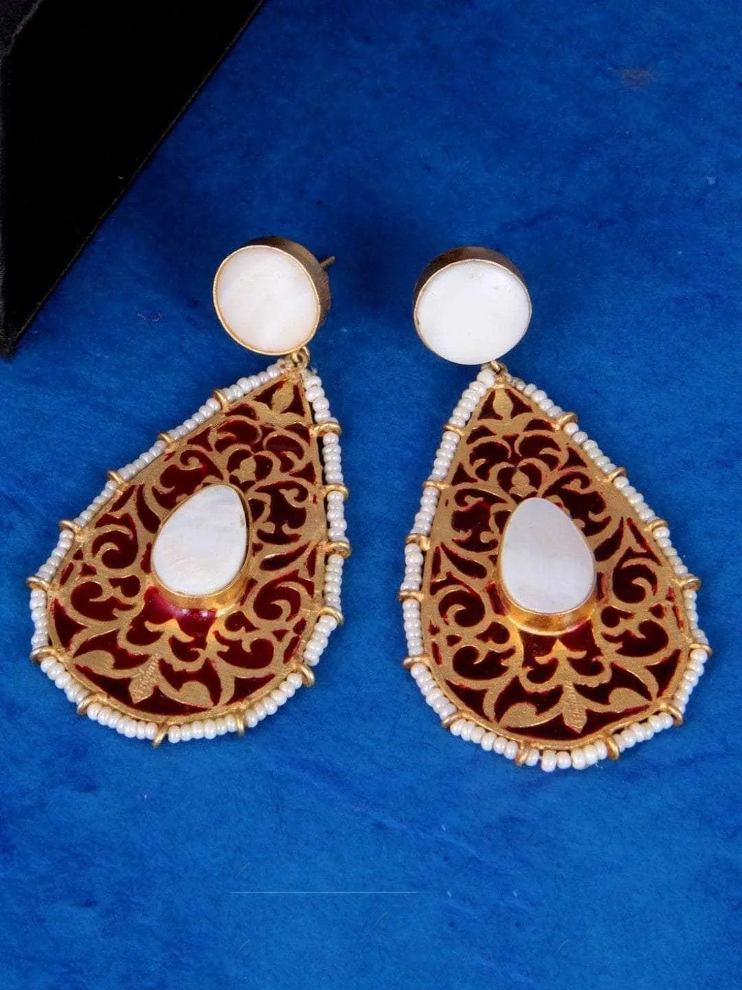 Drop Shaped Jali Earring Red