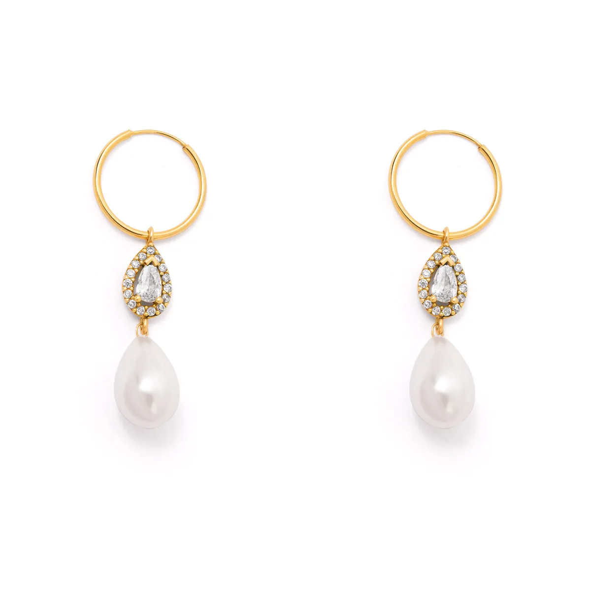 Drop Tear and Pearl Hoop Earring