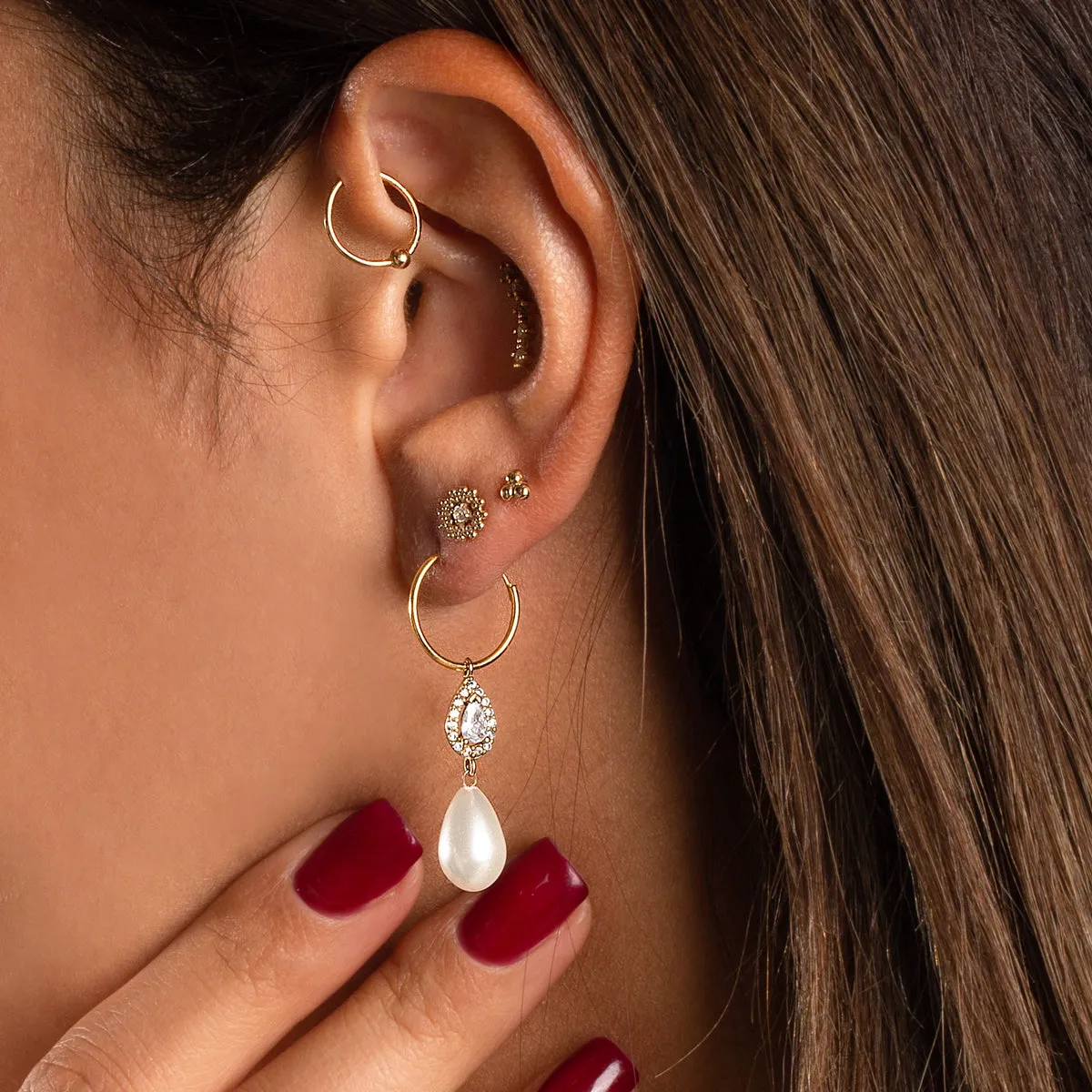 Drop Tear and Pearl Hoop Earring