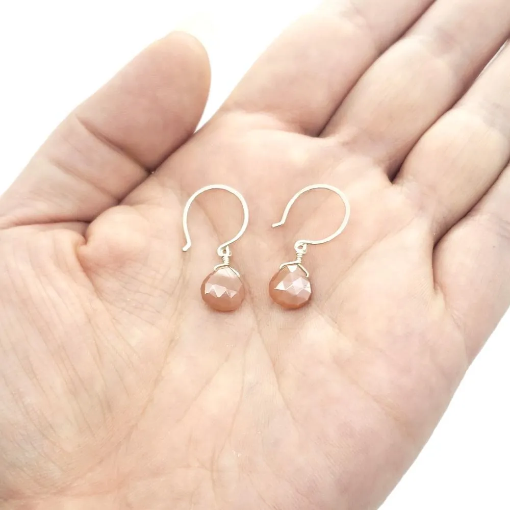 Earrings - Dusk Peach Moonstone Gemstone Drops Sterling by Foamy Wader