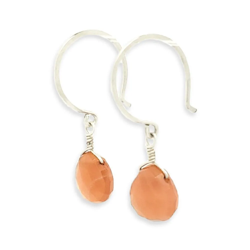 Earrings - Dusk Peach Moonstone Gemstone Drops Sterling by Foamy Wader