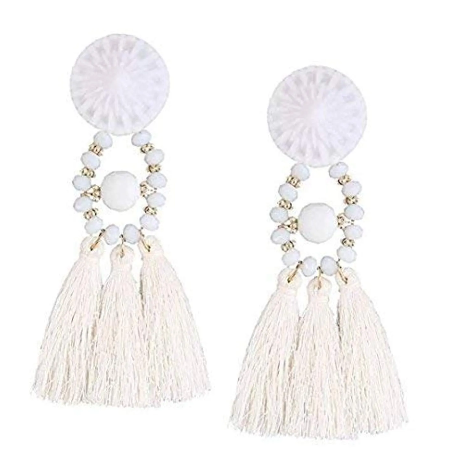 Electomania White Cortex Bohemian Tassel Fancy Earrings for Women