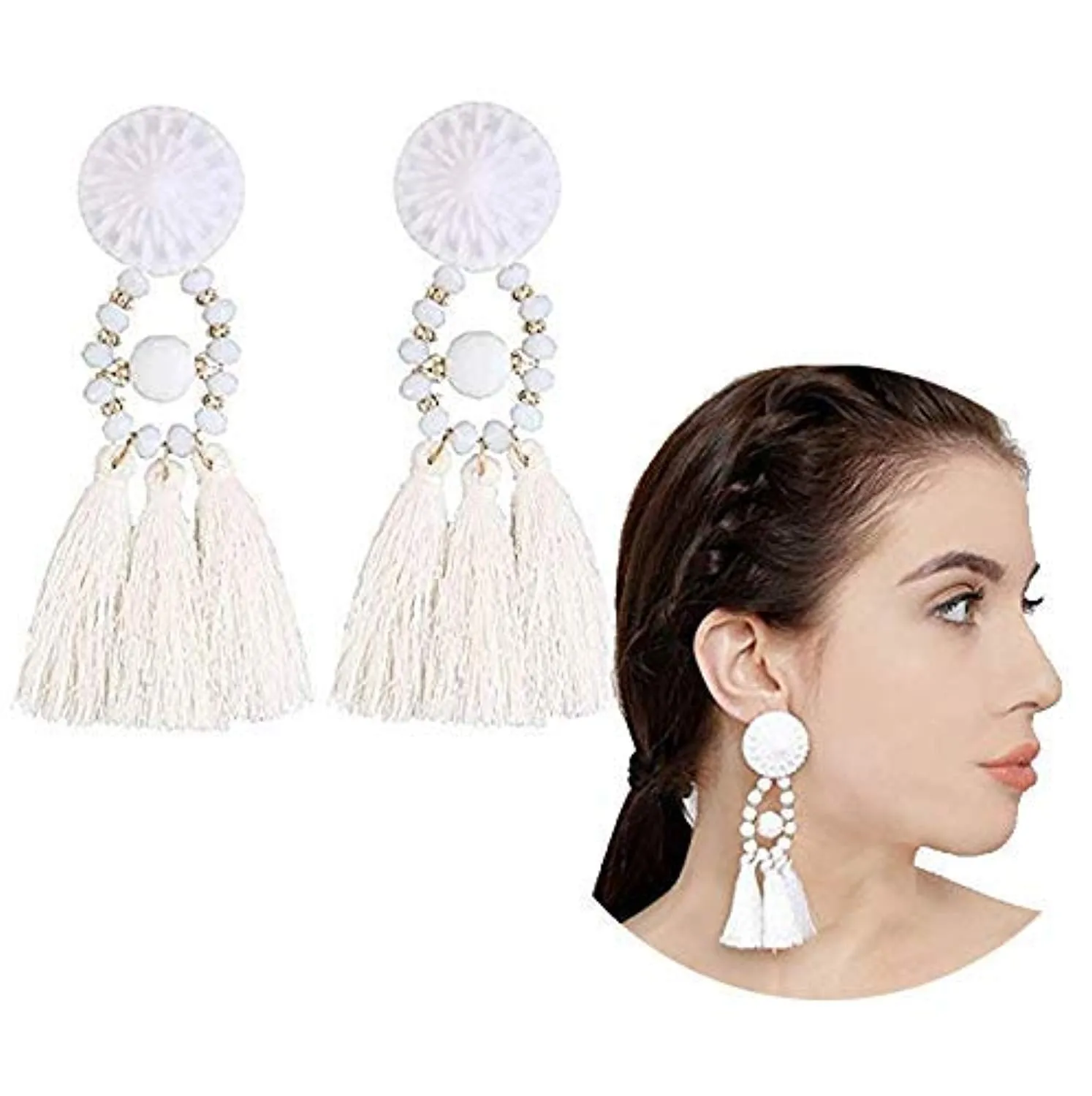 Electomania White Cortex Bohemian Tassel Fancy Earrings for Women