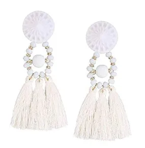 Electomania White Cortex Bohemian Tassel Fancy Earrings for Women