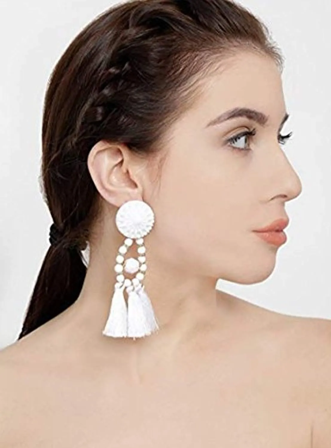 Electomania White Cortex Bohemian Tassel Fancy Earrings for Women