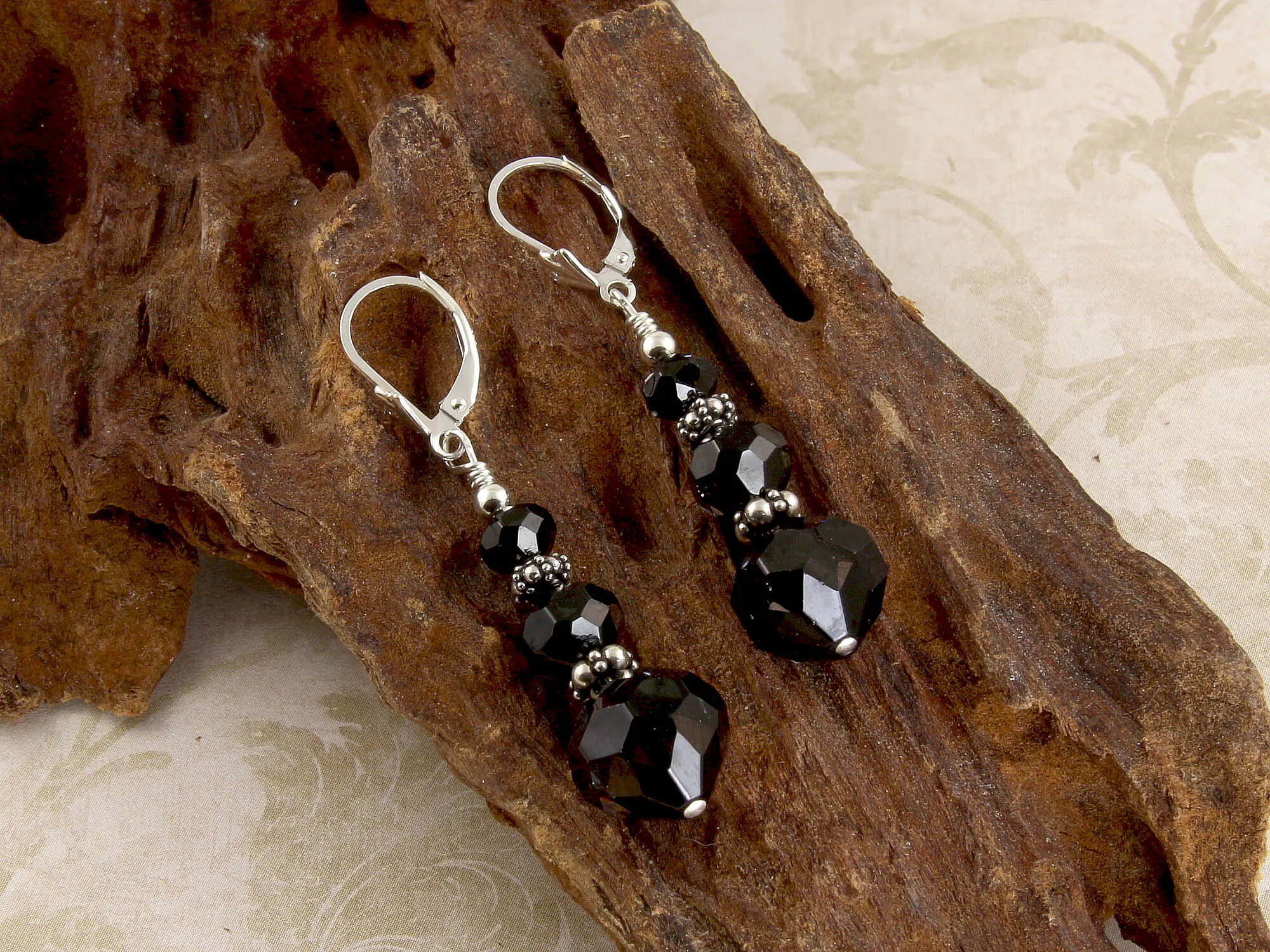 Elegant Cosmic Black Crystal Earrings, Sterling Silver