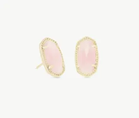 Ellie Gold Stud Earrings in Rose Quartz