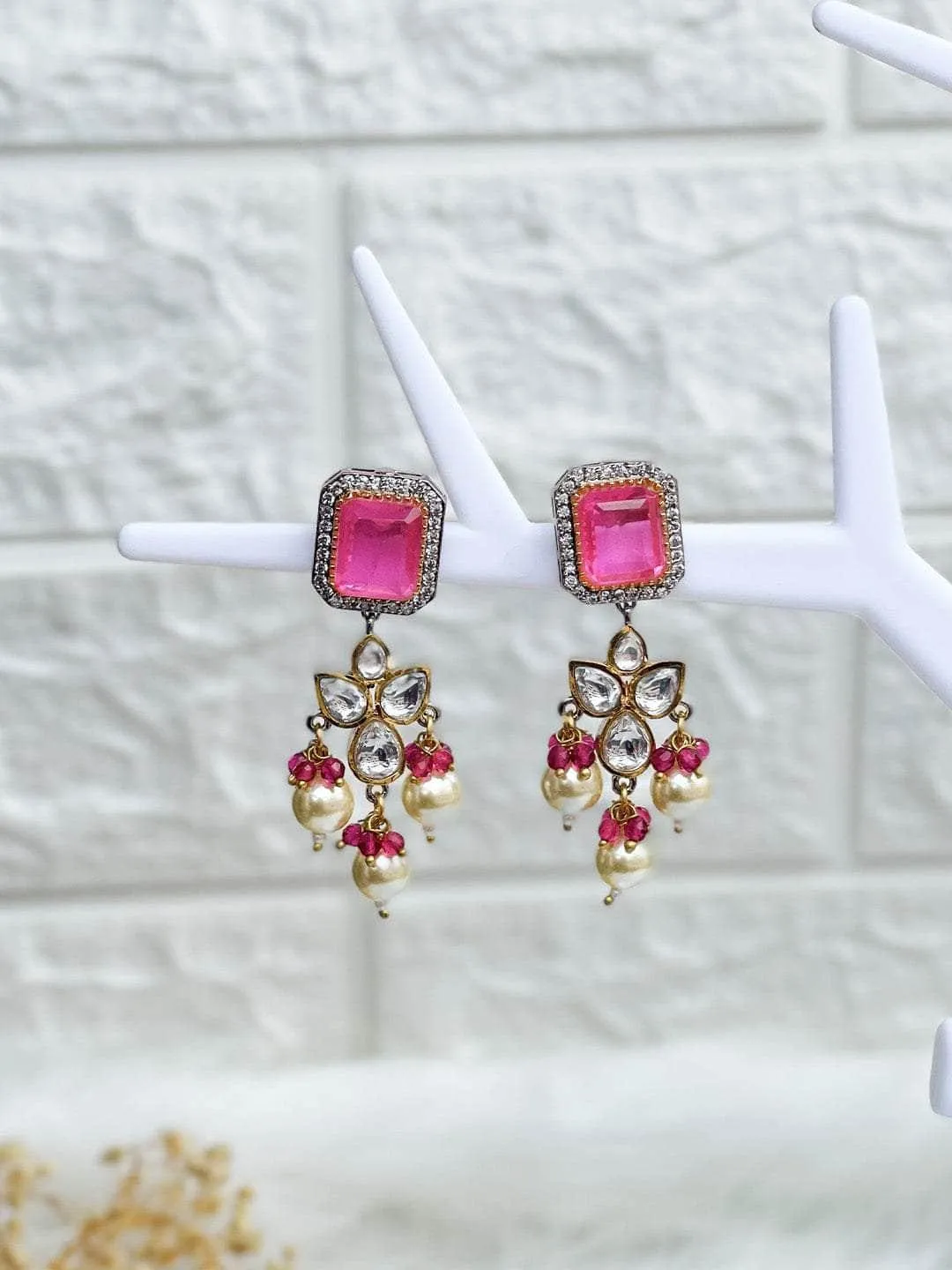 Embllished Ad Drop Earrings Pink