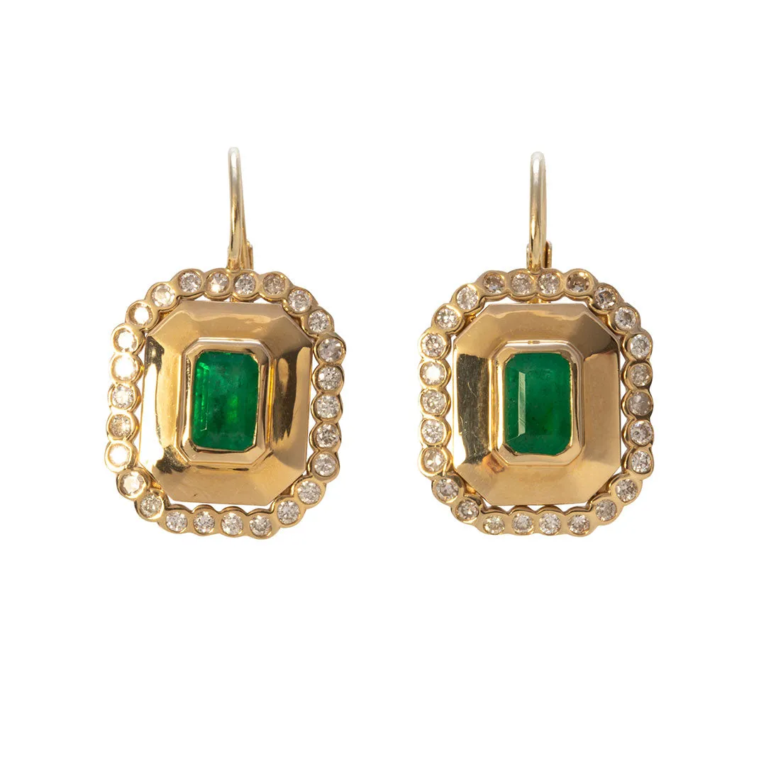 Emerald & Diamond 14K Yellow Gold Leverback Earrings