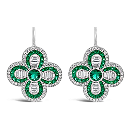 Emerald & Diamond Clover Shaped Earrings