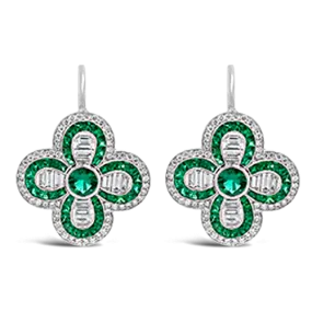 Emerald & Diamond Clover Shaped Earrings