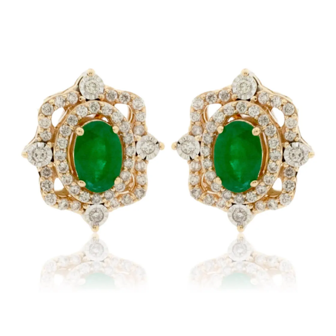 Emerald and Diamond Vintage Style Halo Stud Earrings