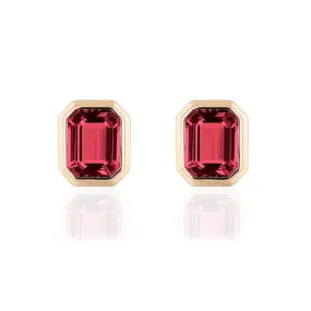 Emerald Cut Bezel Set Stud Earrings