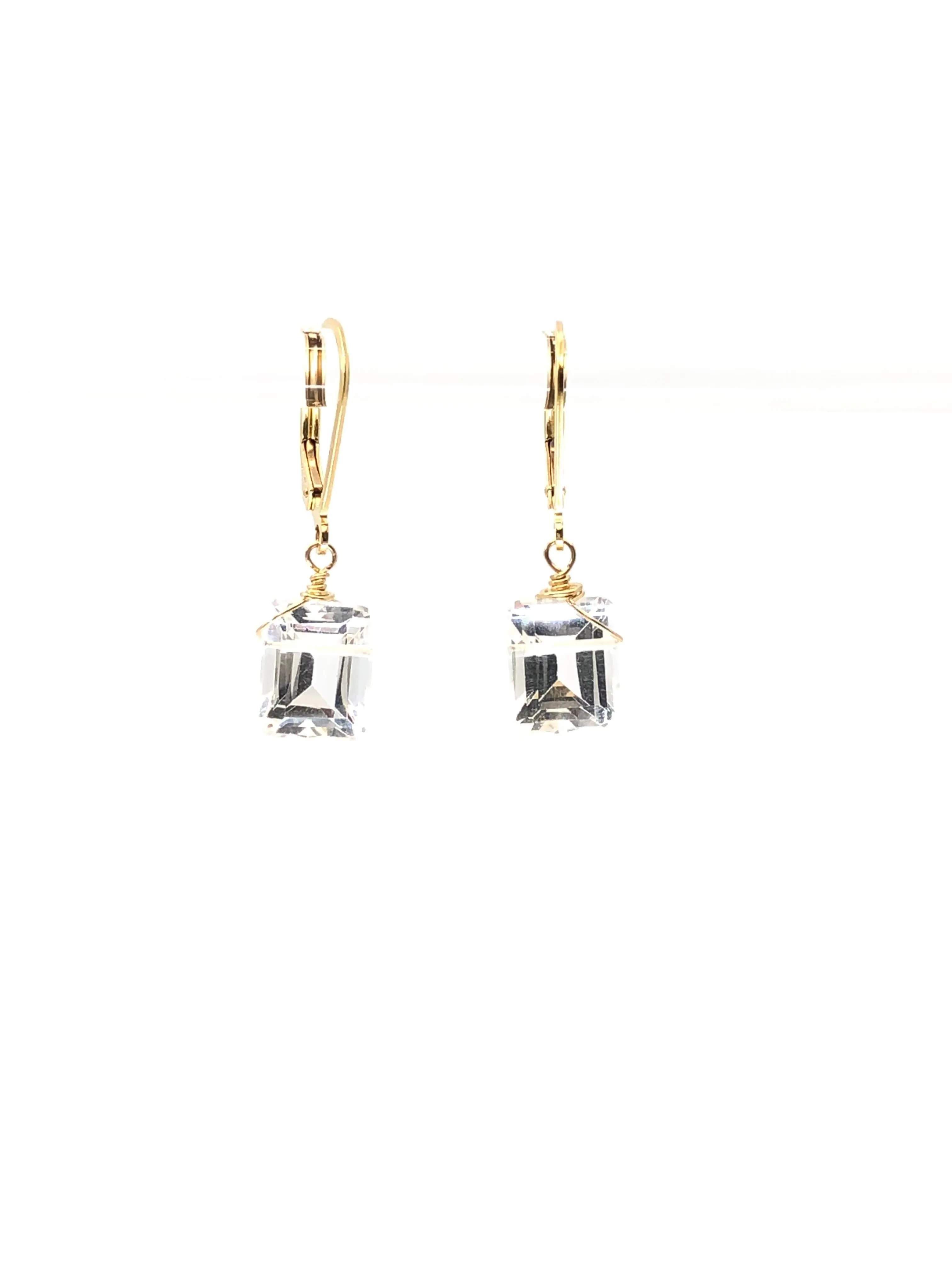 Emerald cut Crystal Quartz earrings gold or silver