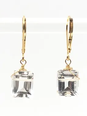 Emerald cut Crystal Quartz earrings gold or silver