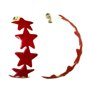 Enamel Star Earrings by Sheila Fajl - Vibrant Colors, Hoop Style