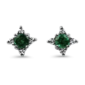 Estate 14k White Gold Emerald & Diamond Stud Earrings