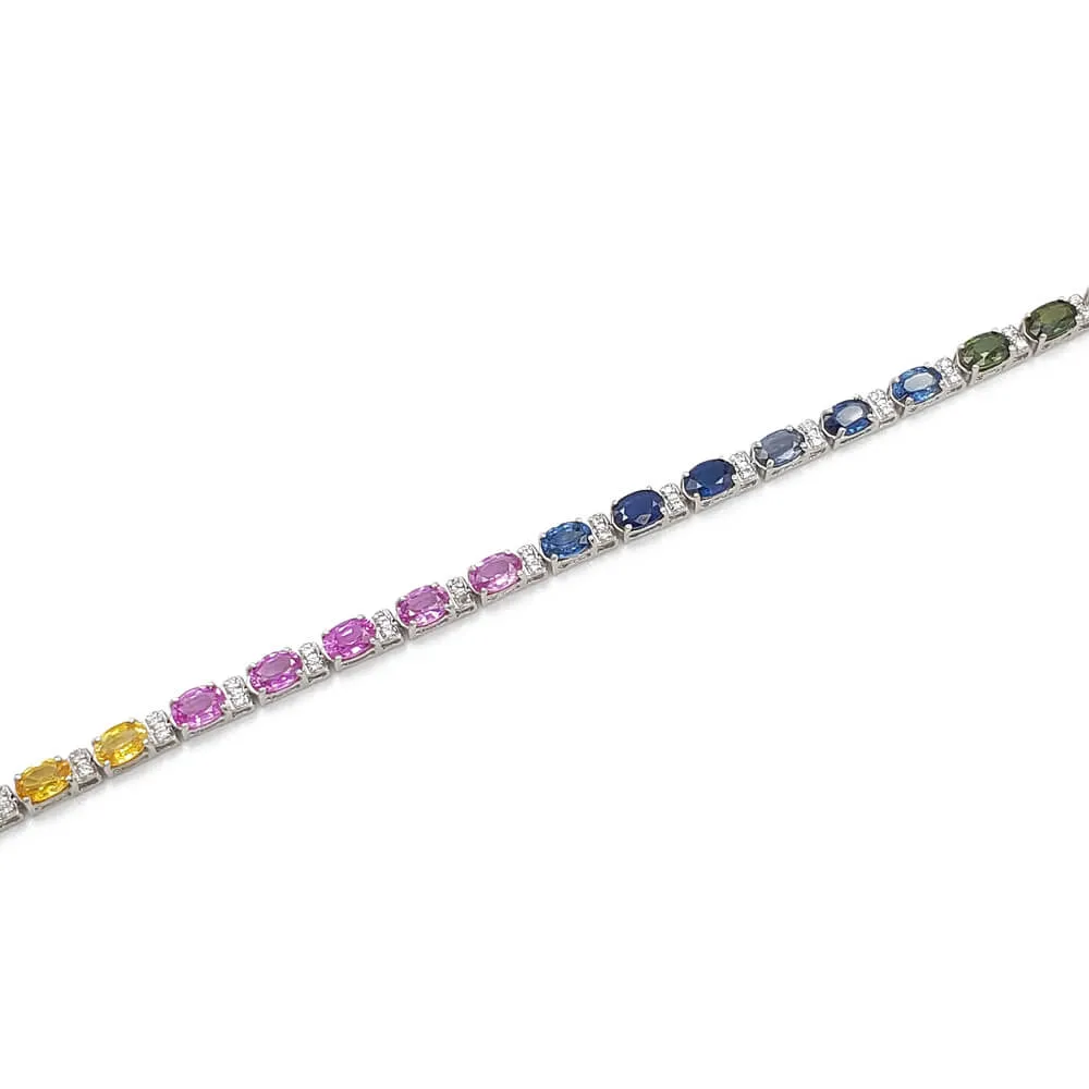 Estate 14K White Gold Multi-color Sapphire and Diamond Bracelet