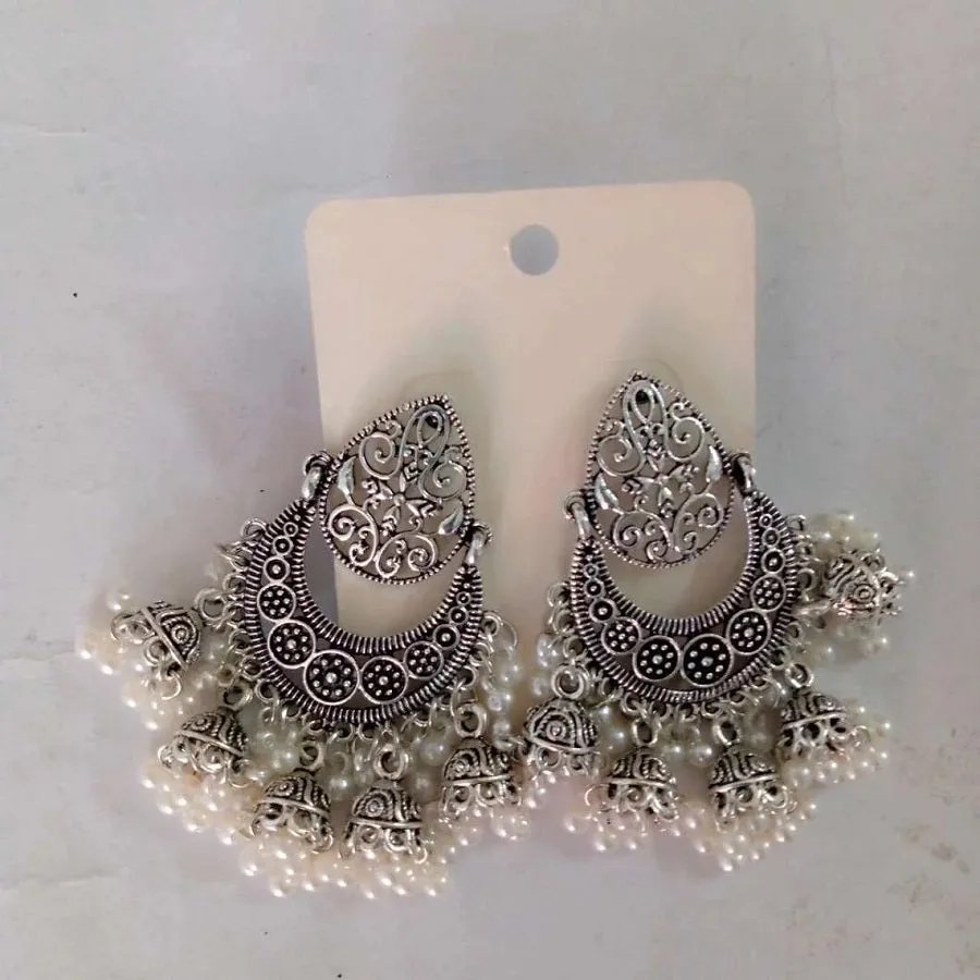 Ethnic Handmade Silver Tone Earrings With Pearls