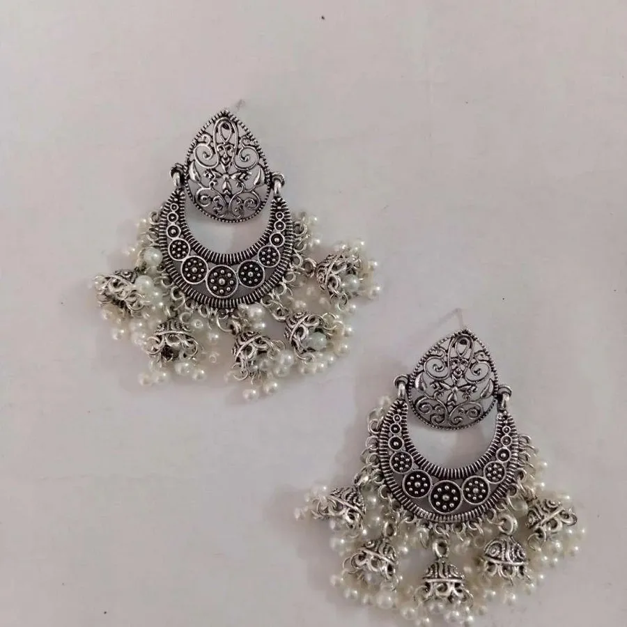 Ethnic Handmade Silver Tone Earrings With Pearls